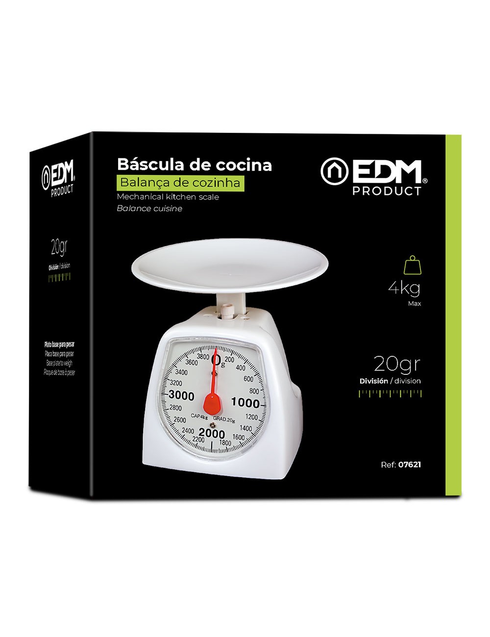 Báscula analógica de cocina, máx. 4 kg, ø16,5 x 17 cm