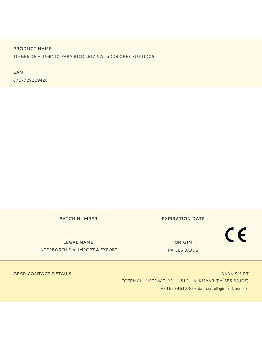 Timbre de aluminio para bicicleta 52mm colores surtidos