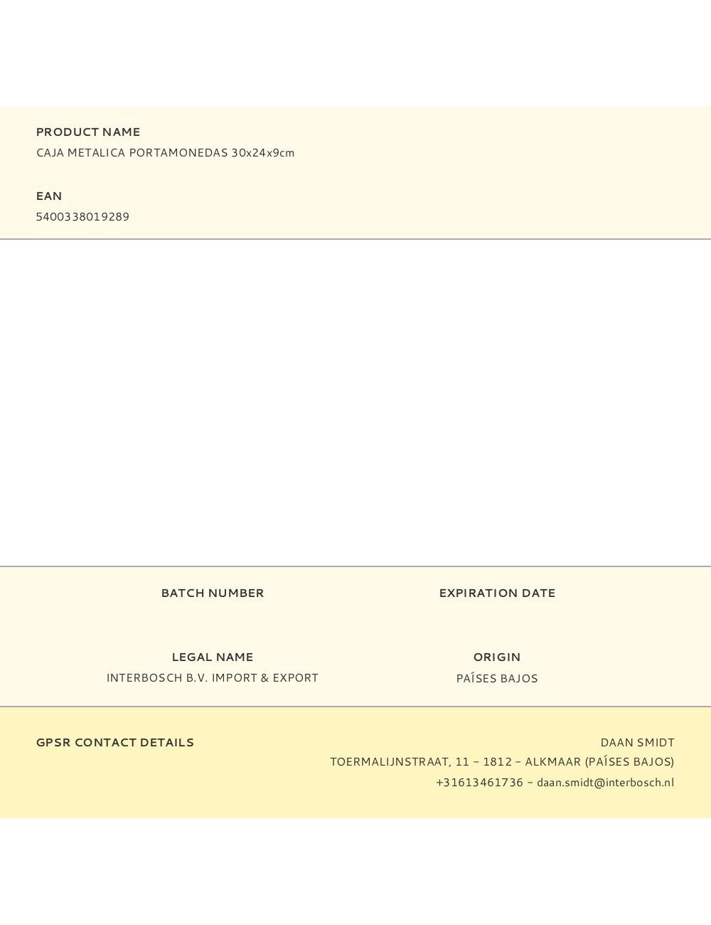 Caja metalica portamonedas 30x24x9cm