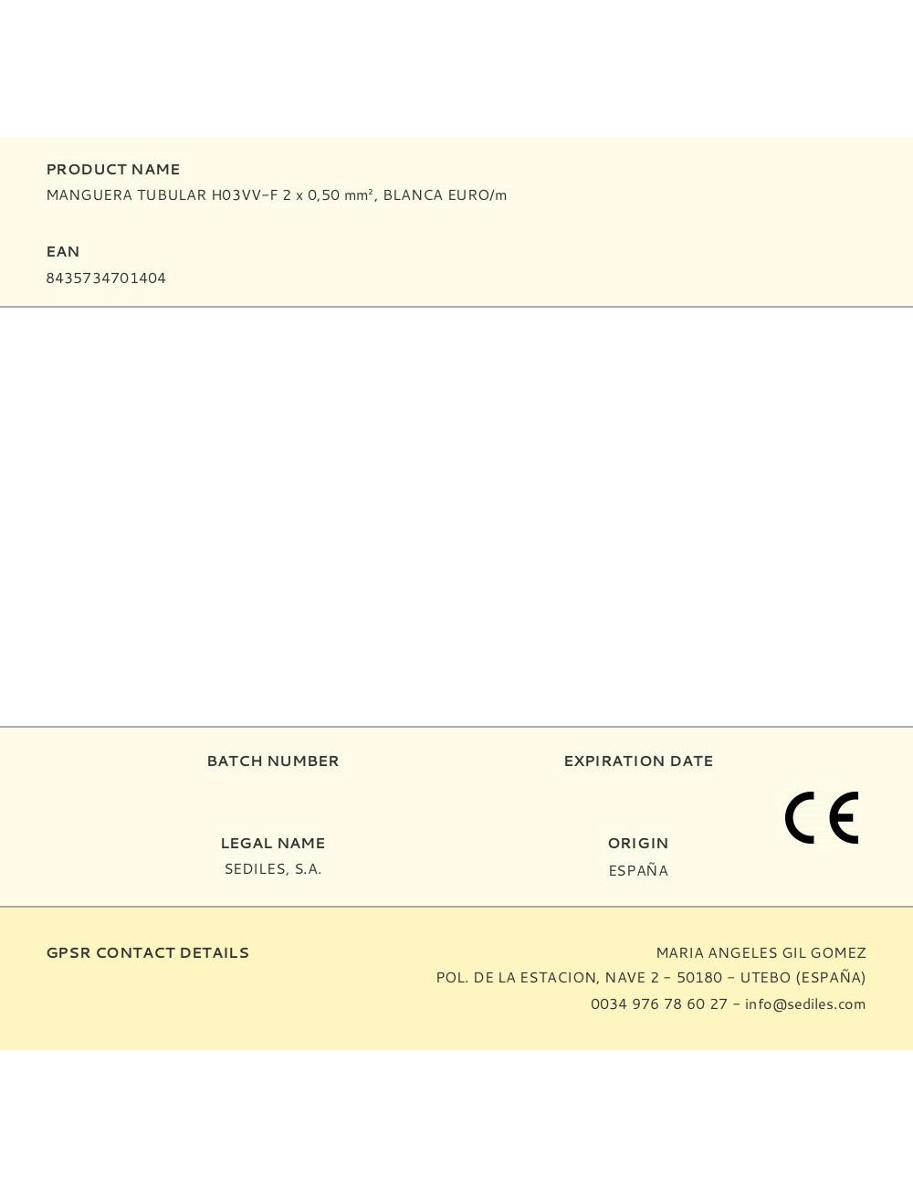 Manguera tubular h03vv-f 2 x 0,50 mm, blanca euro/m