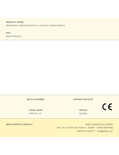 Manguera tubular h03vv-f 2 x 0,50 mm, negra euro/m