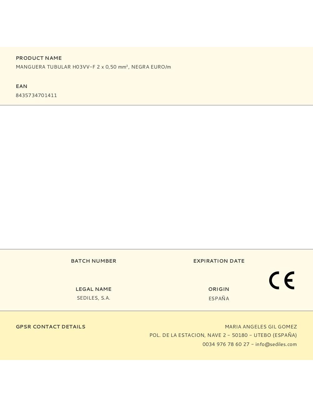 Manguera tubular h03vv-f 2 x 0,50 mm, negra euro/m