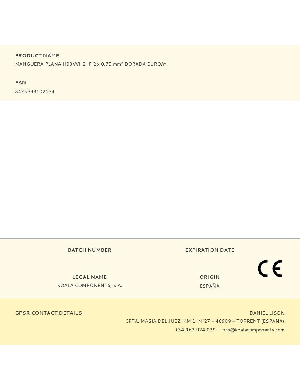Manguera plana h03vvh2-f 2 x 0,75 mm dorada euro/m