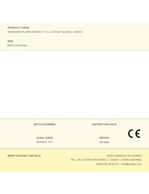 Manguera plana h05vvh2-f 2 x 1,00 mm blanca euro/m