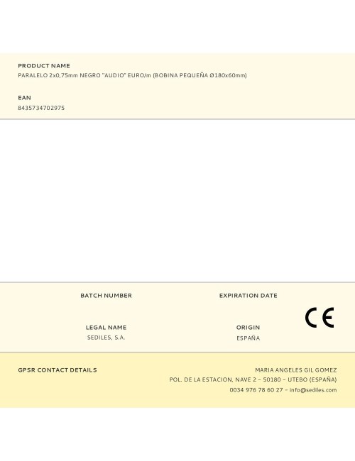 Paralelo 2x0,75mm negro "audio" euro/m (bobina pequeña ø180x60mm)