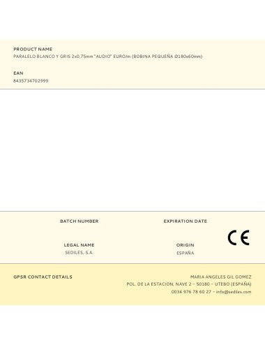Paralelo blanco y gris 2x0,75mm "audio" euro/m (bobina pequeña ø180x60mm)