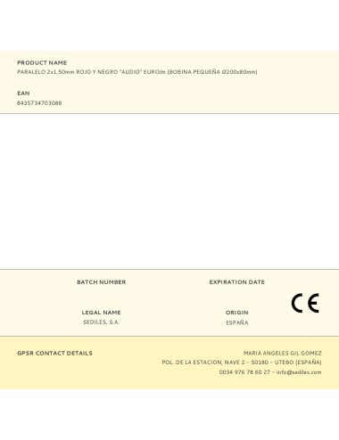 Paralelo 2x1,50mm rojo y negro "audio" euro/m (bobina pequeña ø200x80mm)