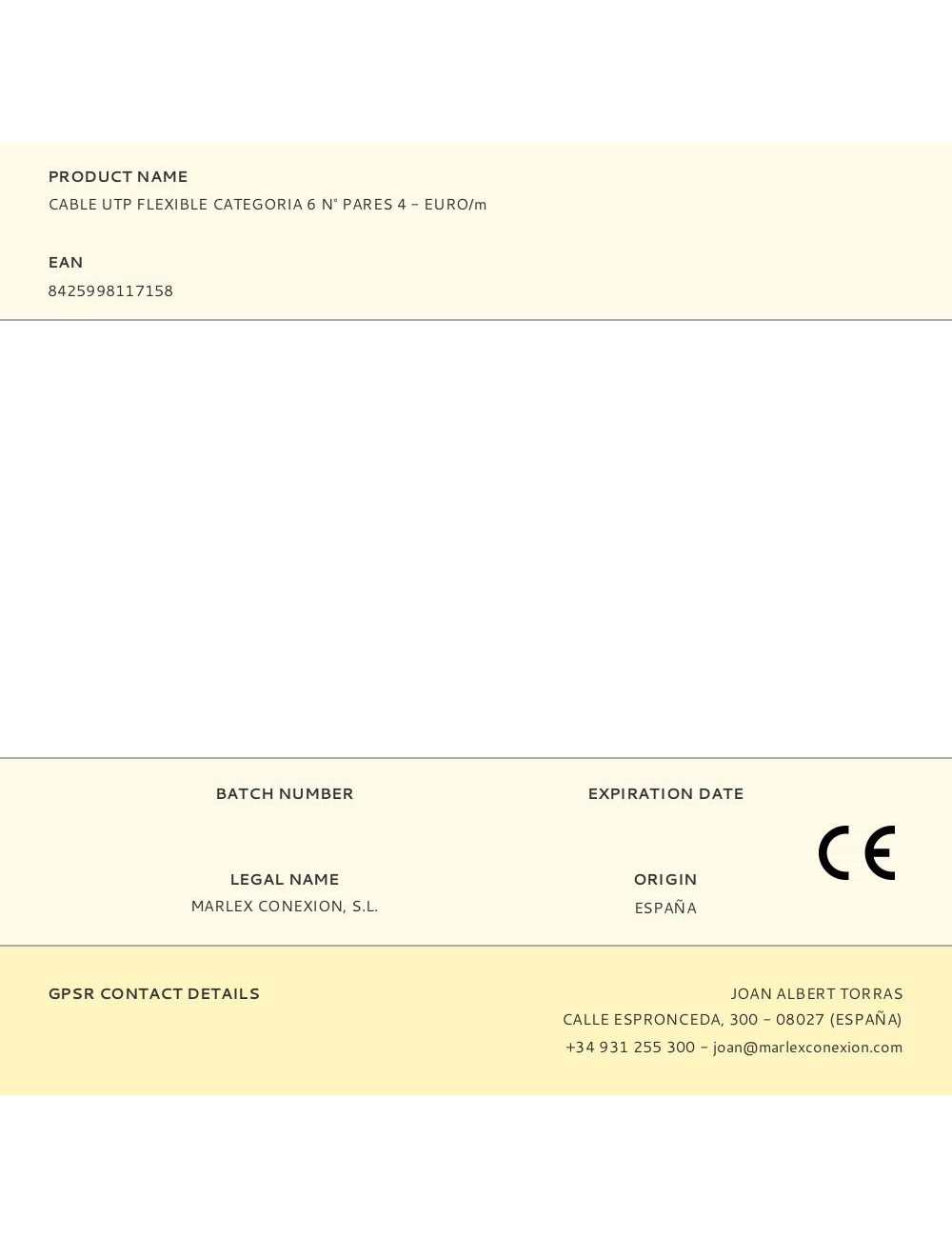 Cable utp flexible categoria 6 n° pares 4 - euro/m