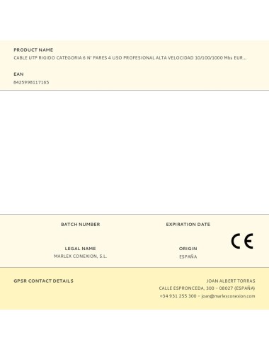 Cable utp rigido categoria 6 n° pares 4 uso profesional alta velocidad 10/100/1000 mbs euro/m
