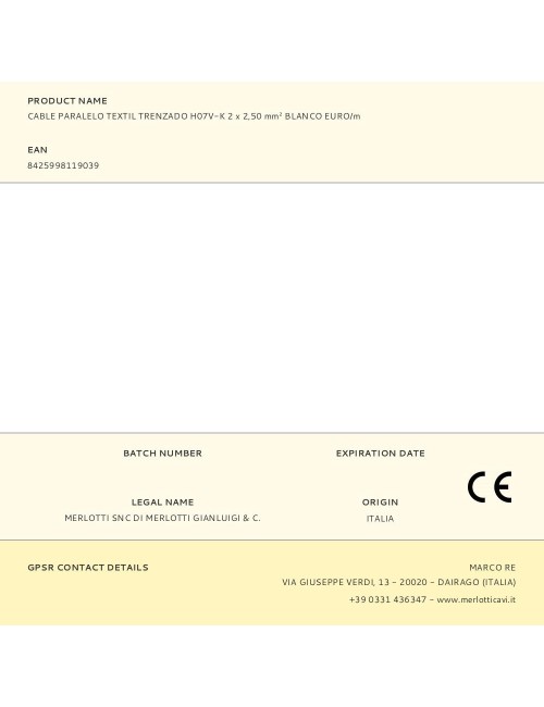 Cable paralelo textil trenzado h07v-k 2 x 2,50 mm blanco euro/m