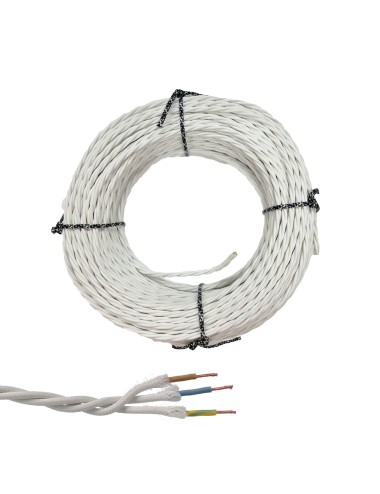 Cable paralelo textil trenzado h05v-k 3 g 1,00 mm blanco euro/m
