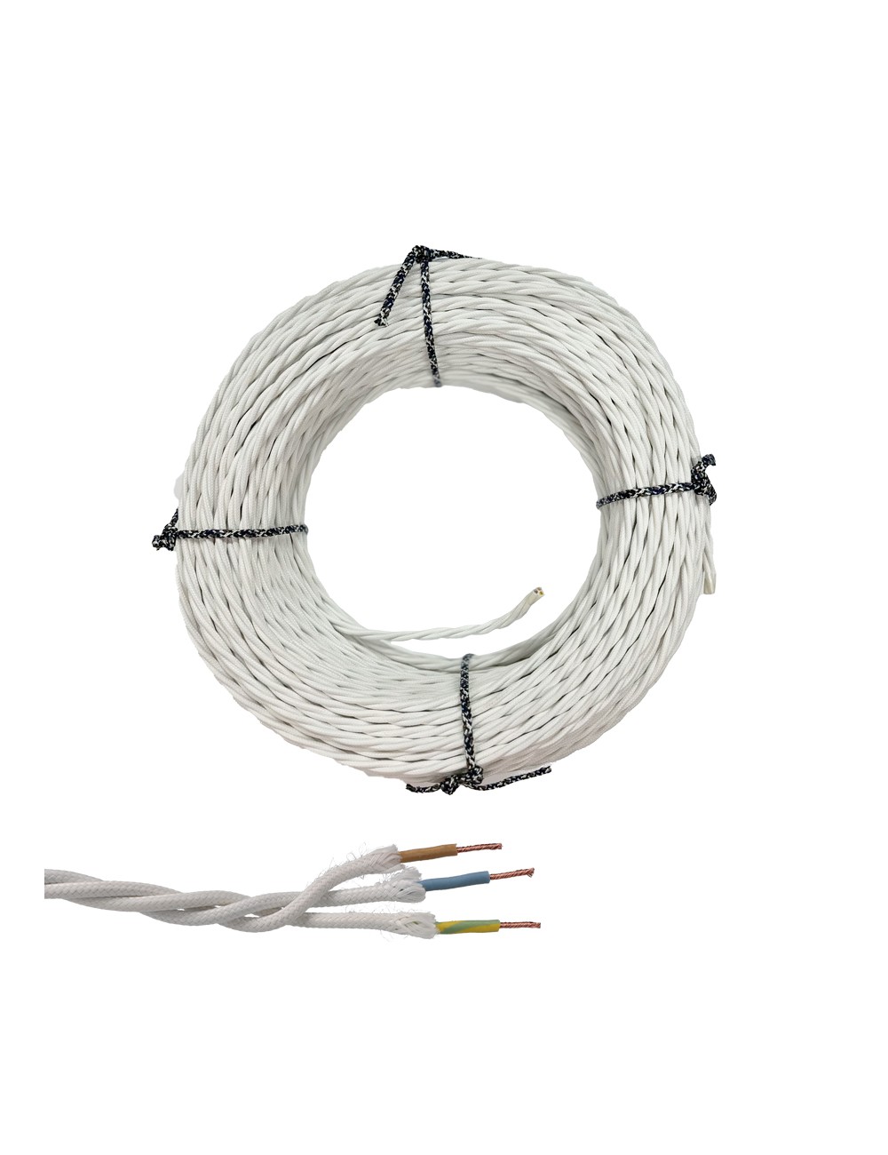 Cable paralelo textil trenzado h05v-k 3 g 1,00 mm blanco euro/m