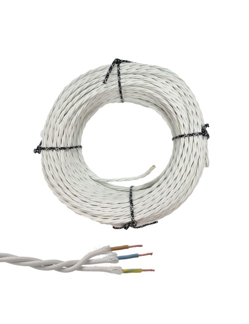 Cable paralelo textil trenzado h05v-k 3 g 1,00 mm blanco euro/m