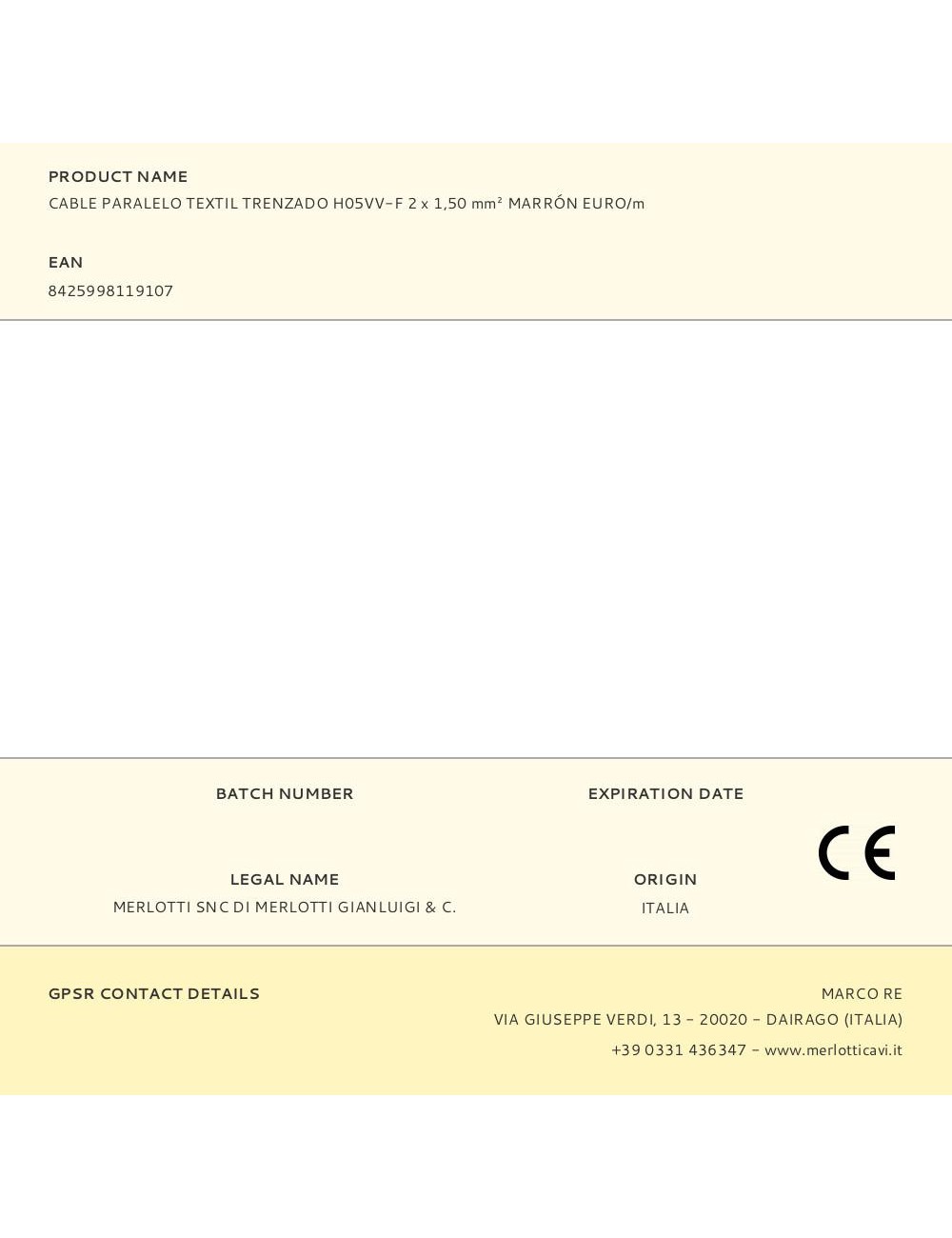 Cable paralelo textil trenzado h05vv-f 2 x 1,50 mm marrón euro/m