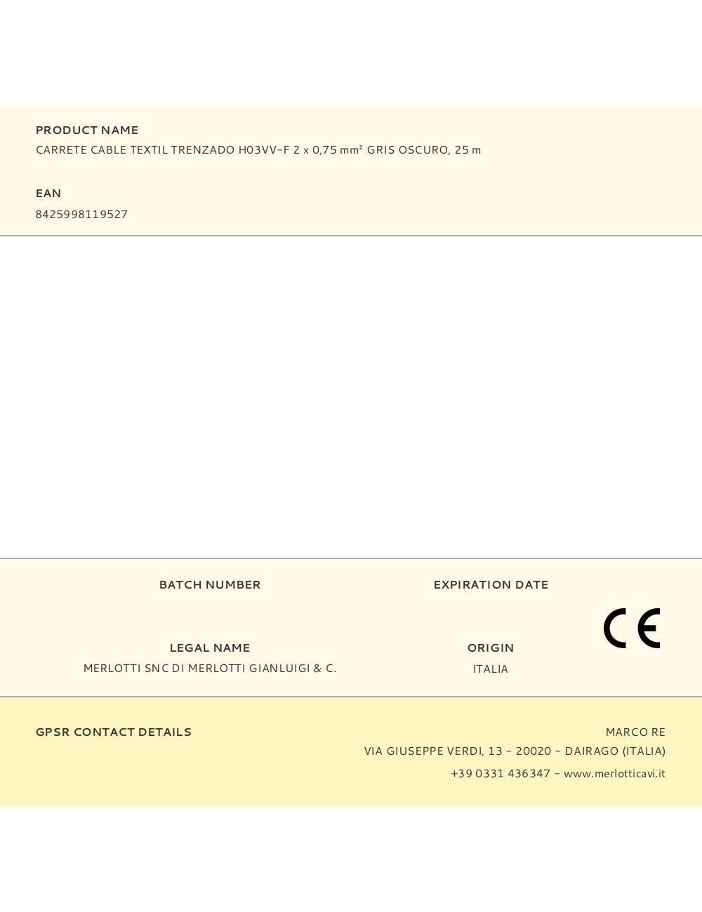 Carrete cable textil trenzado h03vv-f 2 x 0,75 mm gris oscuro, 25 m