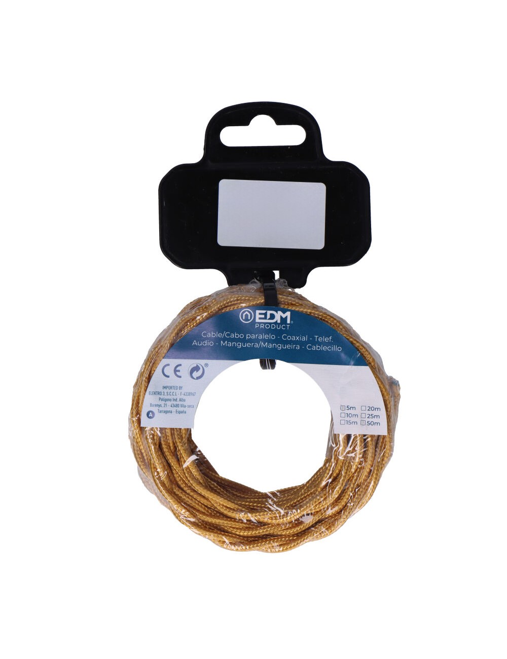 Carrete cable textil trenzado h03vv-f 2 x 0,75 mm oro, 25 m