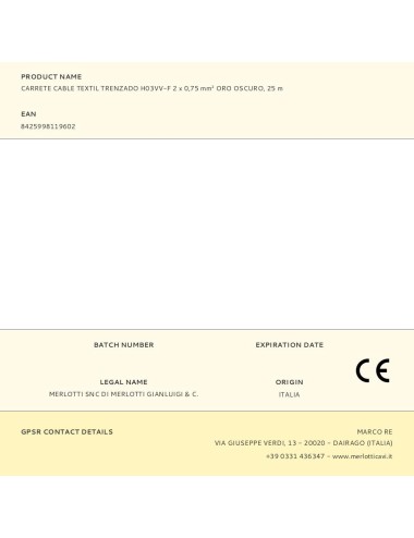 Carrete cable textil trenzado h03vv-f 2 x 0,75 mm oro oscuro, 25 m