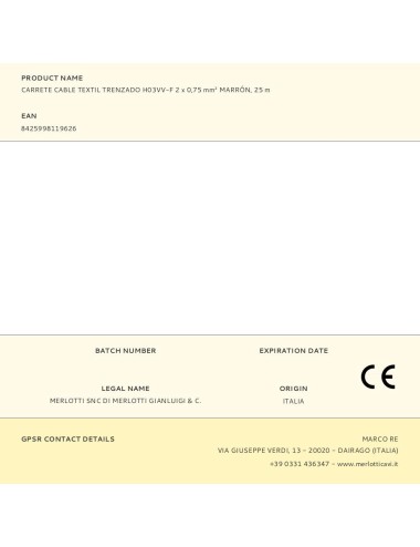 Carrete cable textil trenzado h03vv-f 2 x 0,75 mm marrón, 25 m