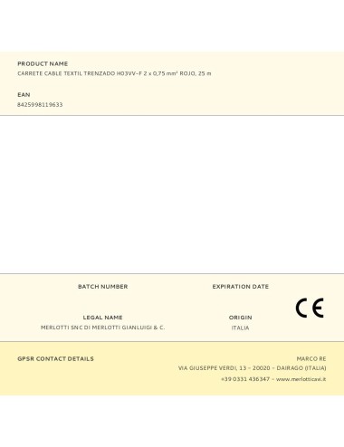 Carrete cable textil trenzado h03vv-f 2 x 0,75 mm rojo, 25 m