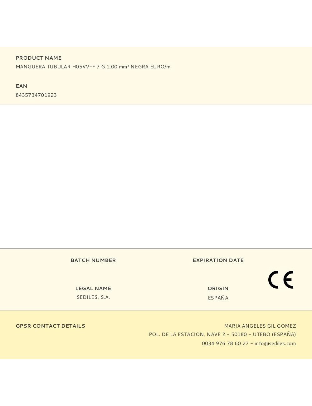 Manguera tubular h05vv-f 7 g 1,00 mm negra euro/m