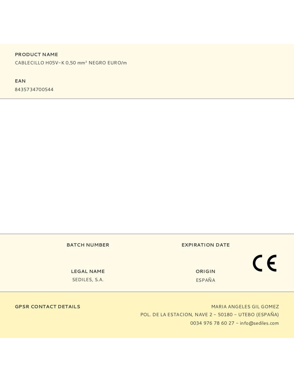 Cablecillo h05v-k 0,50 mm negro euro/m