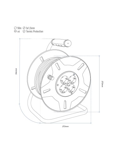 Enrollacables 50 m 3 g 1,50 mm 4 tomas bipolares con t/tl con protector térmico
