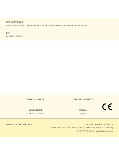 Conexion con interruptor 3a 1,5m 2x0,75mm manguera plana blanca edm