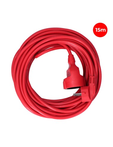 Prolongador con 1 toma 2p+t, 16a 250v~ 15 m de cable h05vv-f 3g1,5mm, rojo