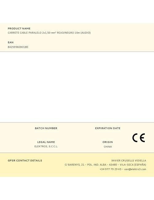 Carrete cable paralelo 2x1,50 mm rojo/negro 10m (audio)