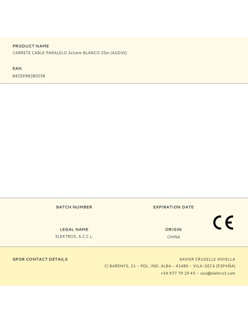 Carrete cable paralelo 2x1mm blanco 25m (audio)