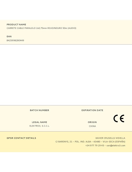 Carrete cable paralelo 2x0,75mm rojo/negro 50m (audio)