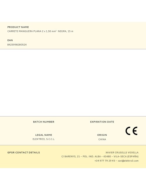 Carrete manguera plana 2 x 1,50 mm negra, 15 m