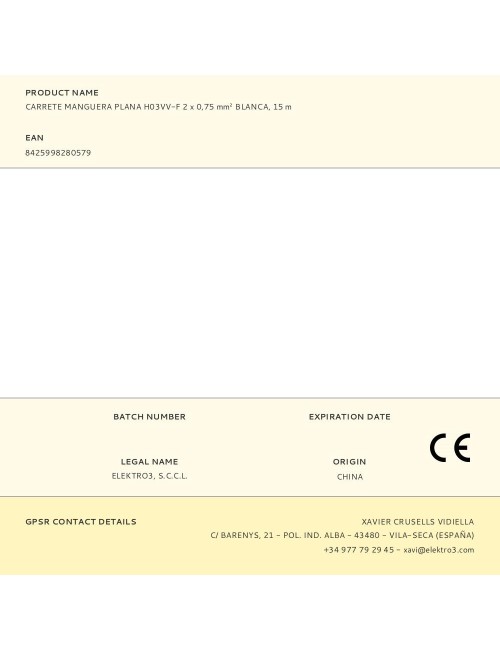 Carrete manguera plana h03vv-f 2 x 0,75 mm blanca, 15 m