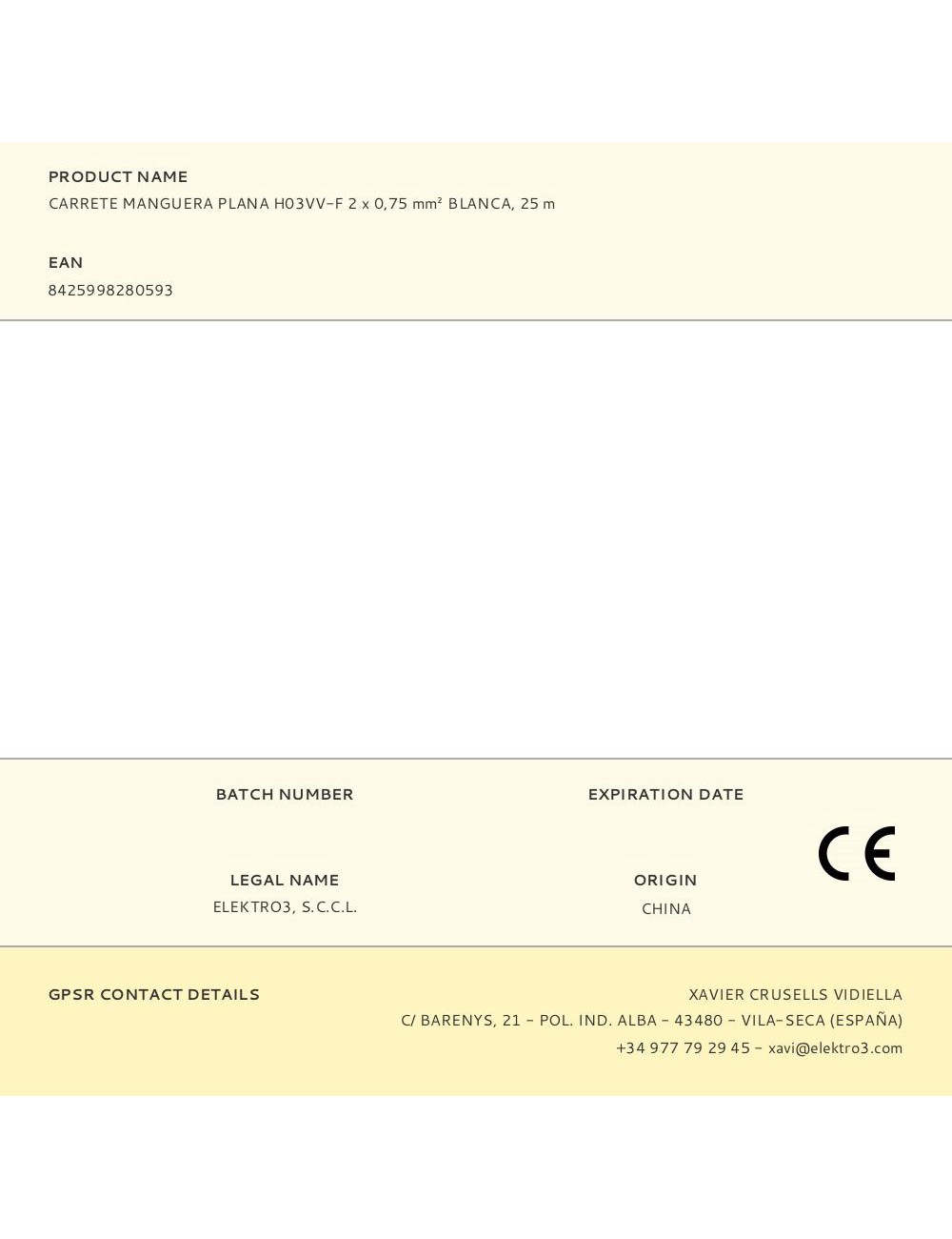 Carrete manguera plana h03vv-f 2 x 0,75 mm blanca, 25 m