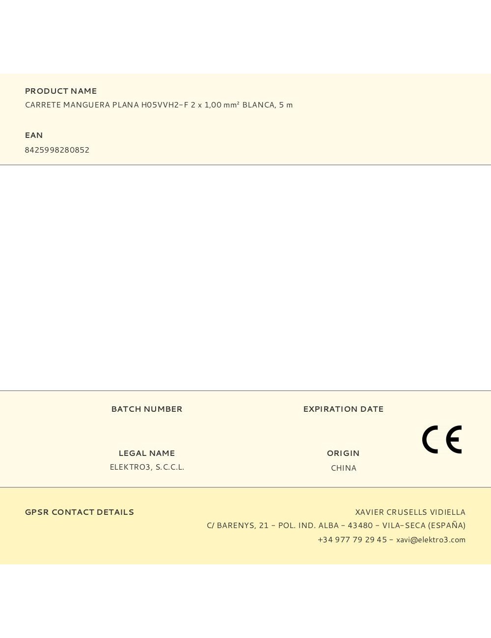 Carrete manguera plana h05vvh2-f 2 x 1,00 mm blanca, 5 m