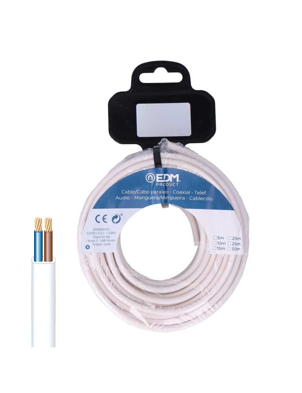 Carrete manguera plana h05vvh2-f 2 x 1,00 mm blanca, 20 m