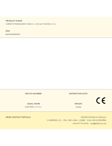 Carrete manguera plana 3 x 1,50 mm blanca, 5 m