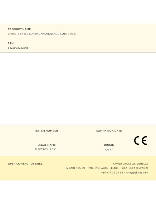 Carrete cable coaxial apantallado cobre 25 m