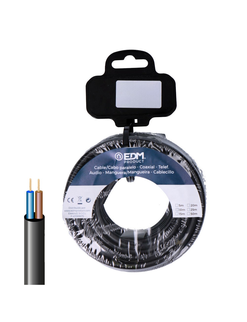 Carrete manguera tubular vv-k06/1kv 2 x 2,50 mm negra, 25 m