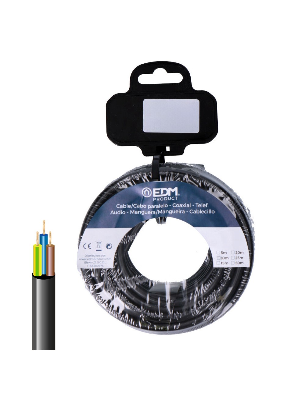 Carrete manguera tubular h05vv-f 3 g 1,00 mm negra, 5 m