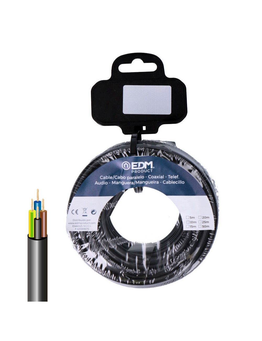 Carrete manguera tubular vv-k06/1kv 4 g 2,50 mm negra, 15 m