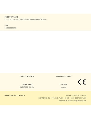 Carrete cablecillo h07z1-k 4,00 mm marrón, 25 m