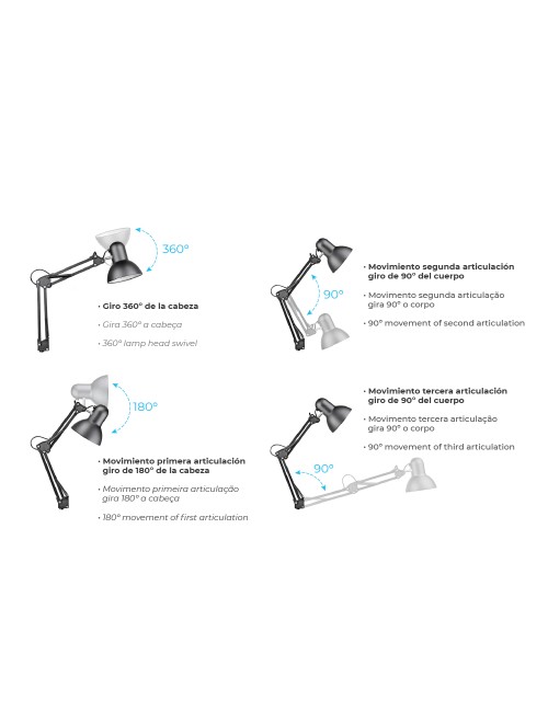 Flexo (arquitecto) modelo melbourne con mordaza de fijación color blanco e27 60w edm