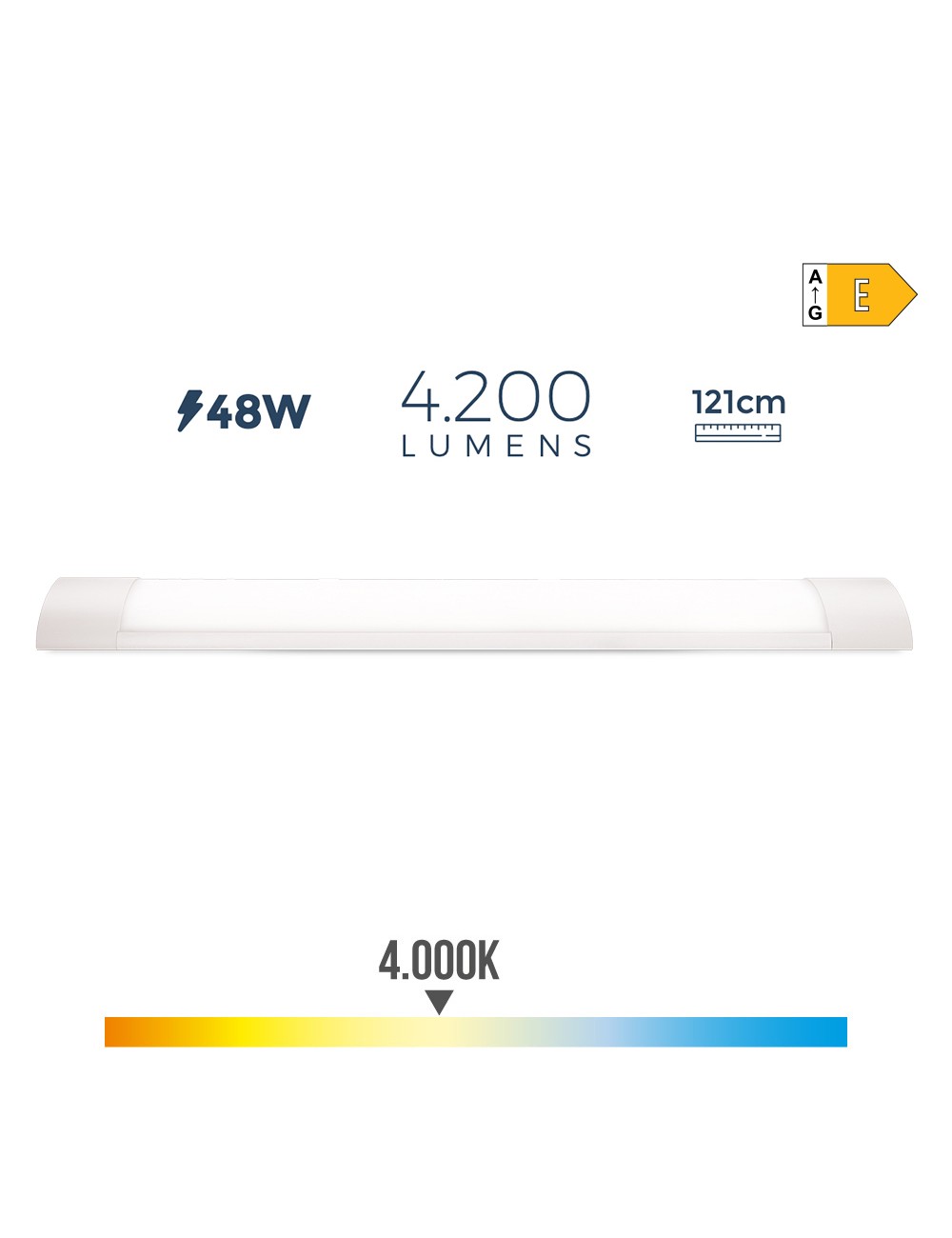 Regleta led 48 w 4000 k luz dia 4200 lm 121,3 x 3,1 x 12 cm