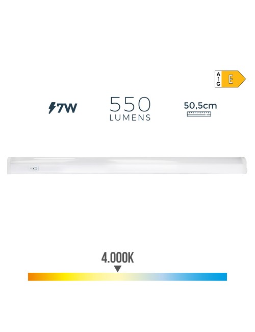 Regleta led 7 w 4000 k luz dia 600 lm 50,5 x 2,5 x 3,6 cm