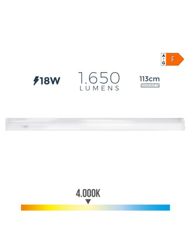 Regleta led 18 w 4000 k luz dia 1650 lm 113,8 x 2,5 x 3,6 cm
