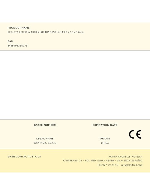 Regleta led 18 w 4000 k luz dia 1650 lm 113,8 x 2,5 x 3,6 cm