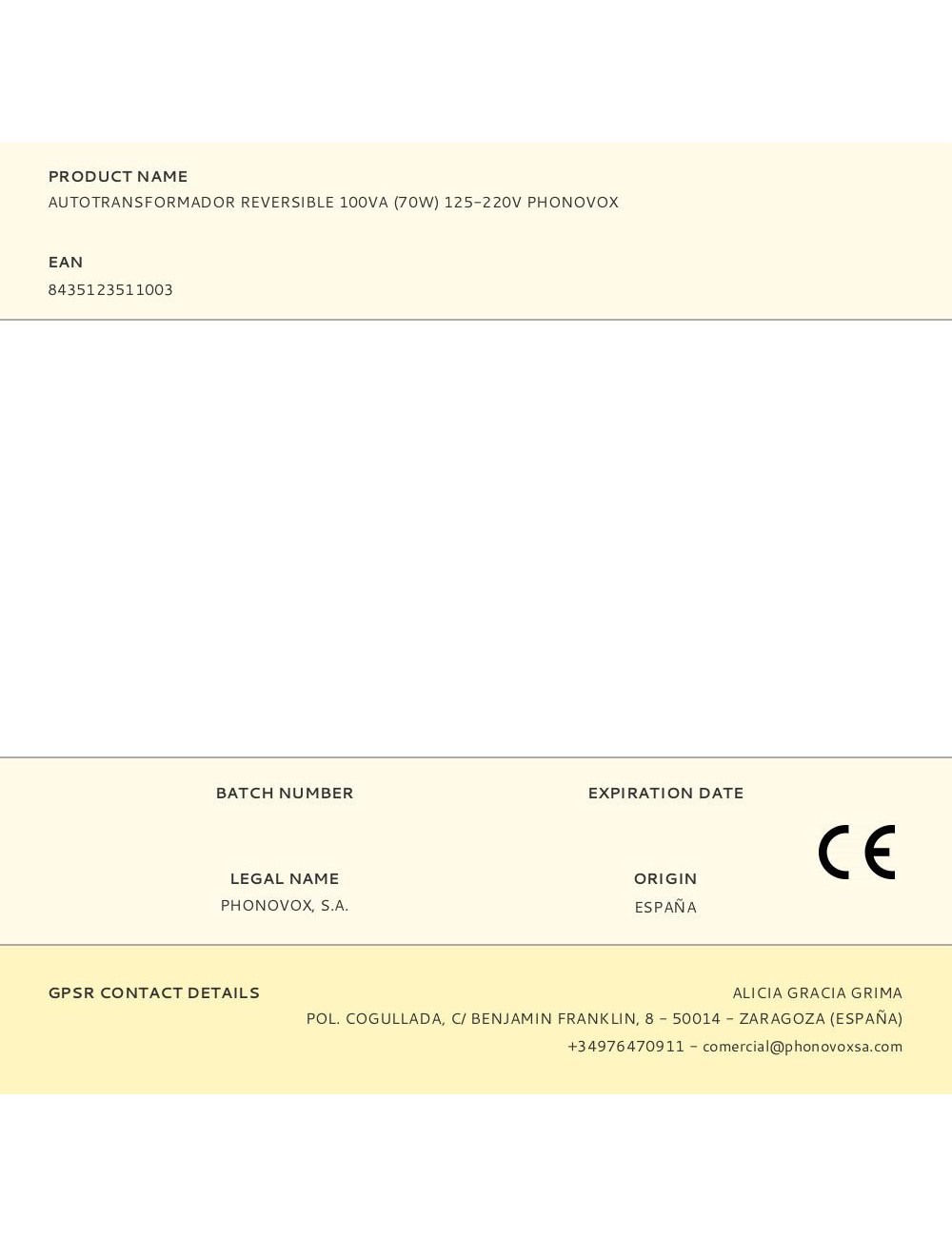 Autotransformador reversible 100va (70w) 125-220v phonovox