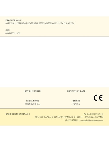 Autotransformador reversible 2500va (1750w) 125-220v phonovox