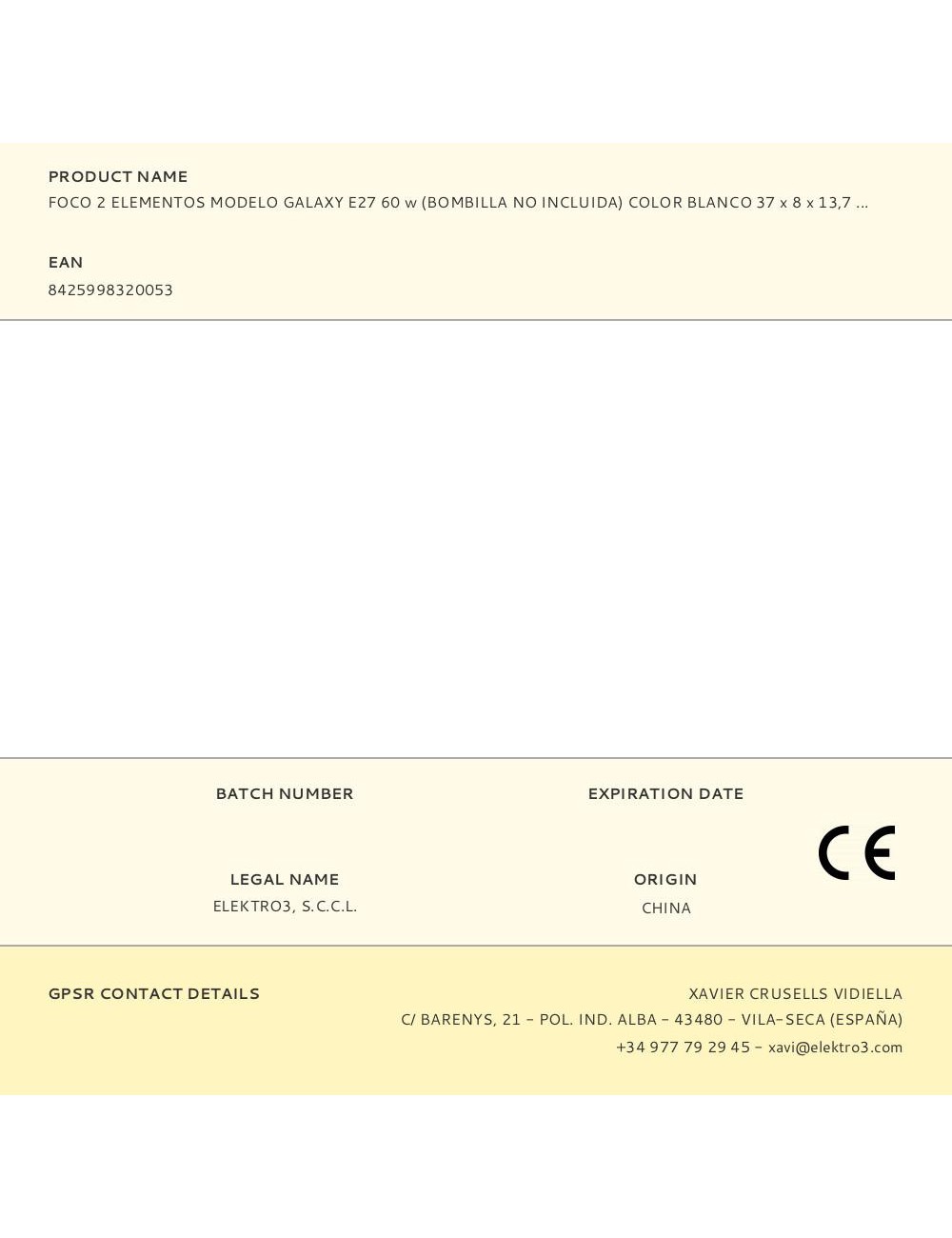 Foco 2 elementos modelo galaxy e27 60 w (bombilla no incluida) color blanco 37 x 8 x 13,7 cm